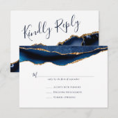 Navy Gold Agate Geode Marble Wedding RSVP Karte (Vorne/Hinten)