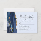 Navy Gold Agate Pale Blue Wedding RSVP Karte (Vorderseite)