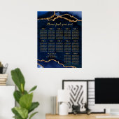 Navy Gold Agate Wedding Seating Chart 12 Table Poster (Heimbüro)