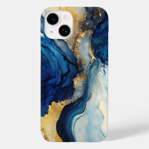 Navy Gold Alcohol Ink Watercolor Splash Trend Case-Mate iPhone 14 Hülle