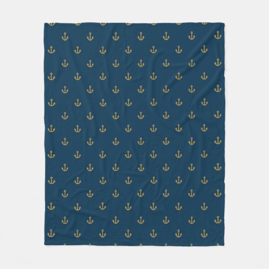 Navy Gold Anchor Muster Fleecedecke (Vorderseite)