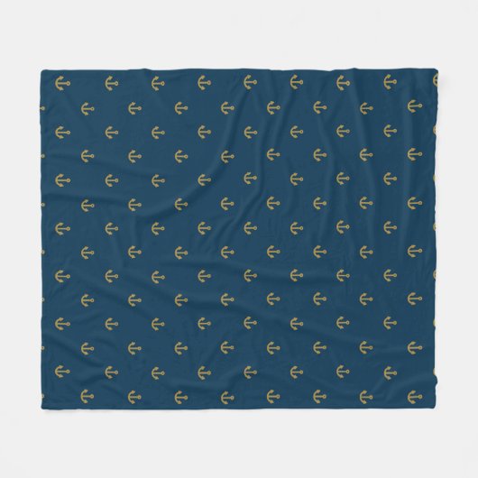 Navy Gold Anchor Muster Fleecedecke (Vorderseite (Horizontal))