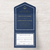 Navy Gold Anchor Nautical Wedding  All-in-One-Einladung (Innenseite)