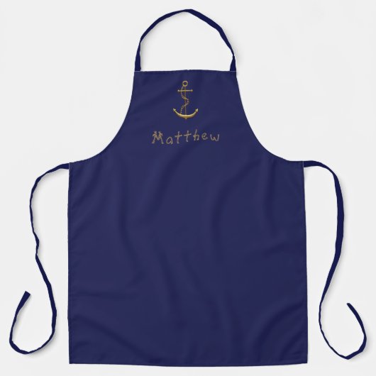 Navy-Gold-Anker individuelle Name nautisch Schürze (Vorderseite)
