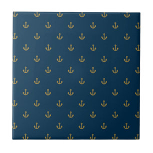 Navy-Gold-Anker-Muster Fliese