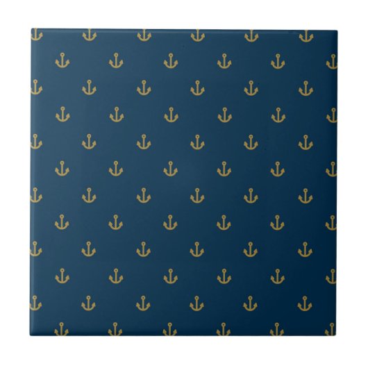 Navy-Gold-Anker-Muster Fliese (Vorderseite)