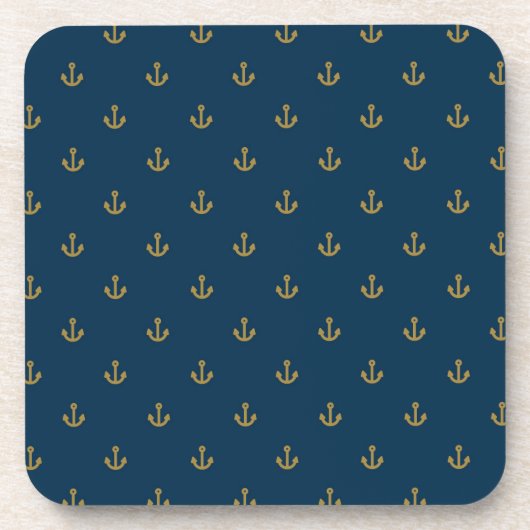 Navy-Gold-Anker-Muster Getränkeuntersetzer (Vorderseite)