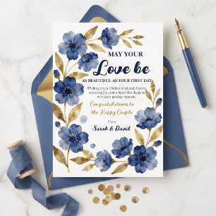 Navy Gold Aquarell Blumen Hochzeit Gratulation Karte