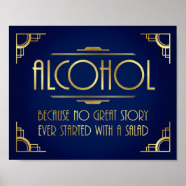 Navy Gold Art Deco ALCOHOL SALAD Zitat Print Poster