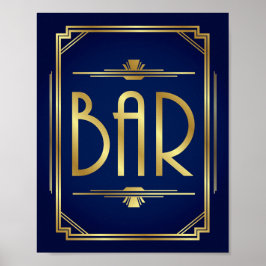 Navy Gold Art Deco BAR Sign Print Poster