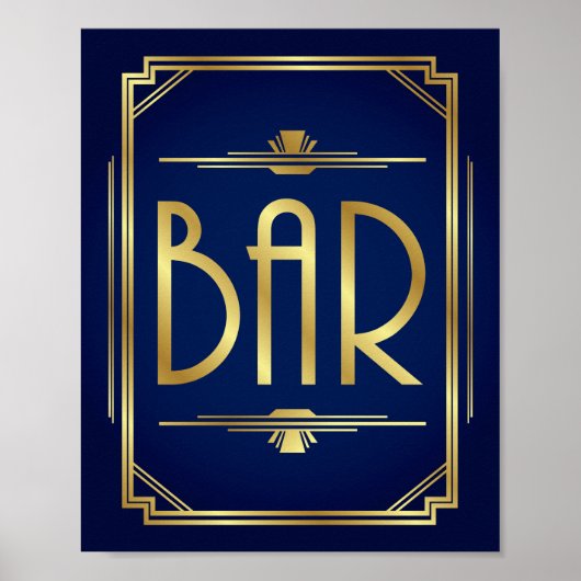 Navy Gold Art Deco BAR Sign Print Poster (Vorne)