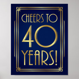 Navy Gold Art Déco BIETET 40 JAHRE Signatur Poster