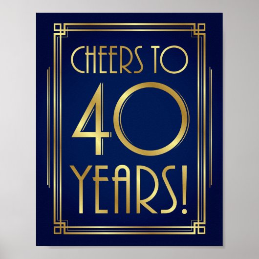 Navy Gold Art Déco BIETET 40 JAHRE Signatur Poster (Vorne)