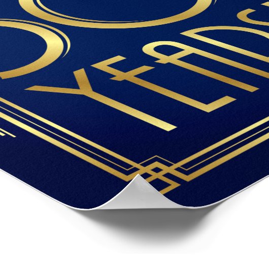 Navy Gold Art Déco BIETET 50 JAHRE Signatur Poster (Ecke)