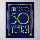 Navy Gold Art Déco BIETET 50 JAHRE Signatur Poster (Vorne)