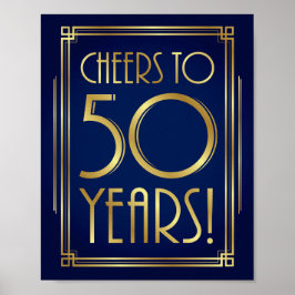 Navy Gold Art Déco BIETET 50 JAHRE Signatur Poster