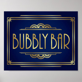Navy Gold Art Deco BUBBLY BAR Sign Print Poster
