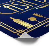 Navy Gold Art Deco CASH BAR Sign Print Poster (Ecke)