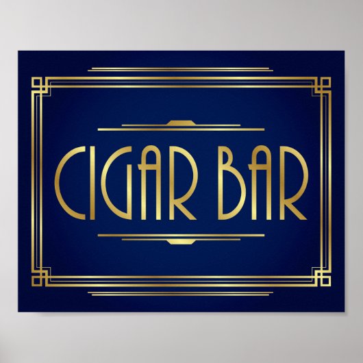 Navy Gold Art Deco CIGAR BAR Sign Print Poster (Vorne)