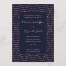Navy Gold Art Deco Custom Wedding Einladung