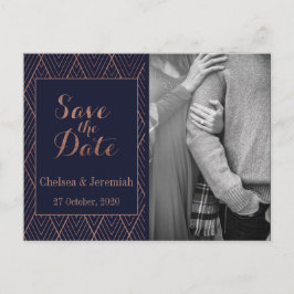 Navy Gold Art Deco Foto Save the Date Postkarte