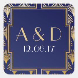 Navy & Gold Art Deco-Label der 20er Jahre Quadratischer Aufkleber