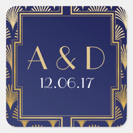Navy & Gold Art Deco-Label der 20er Jahre Quadratischer Aufkleber (Vorderseite)