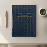 Navy Gold Art Deco Leaf Personalisierter Planer<br><div class="desc">Individuell gestalteter personalisierter Planer mit modernen und eleganten goldenen Blätter art Deko Muster Design. Personalisieren Sie sich mit Ihrem Namen für ein modernes und stilvolles Planer-Notebook.</div>