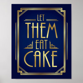 Navy Gold Art Deco LIESS SIE EAT CAKE Sign Print Poster