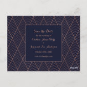 Navy Gold Art Deco Muster Save the Date Postkarte (Rückseite)