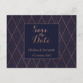 Navy Gold Art Deco Muster Save the Date Postkarte (Vorderseite)