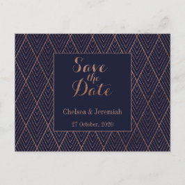 Navy Gold Art Deco Muster Save the Date Postkarte