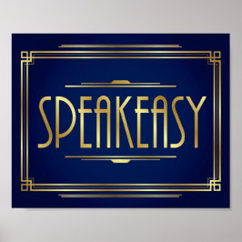 Navy Gold Art Deco SPEAKEASY signieren Print Poster