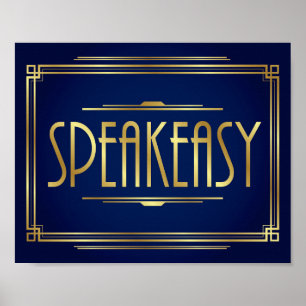 Navy Gold Art Deco SPEAKEASY signieren Print Poster