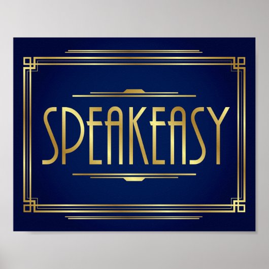 Navy Gold Art Deco SPEAKEASY signieren Print Poster (Vorne)