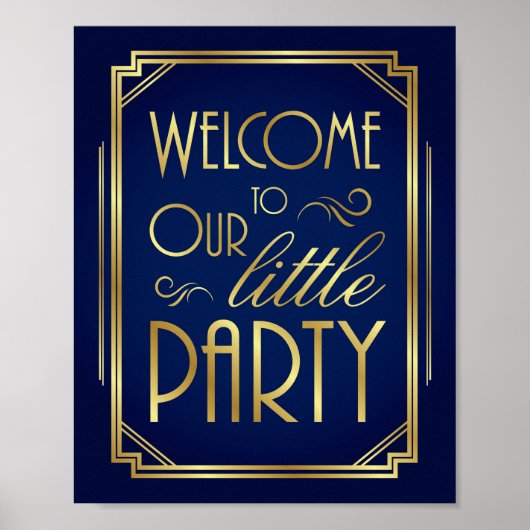 Navy Gold Art Deco WILLKOMMEN IN UNSEREM KLEINEN P Poster (Vorne)