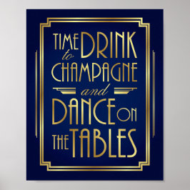 Navy Gold Art Deco ZEIT ZU TRINKEN CHAMPAGNE Print Poster