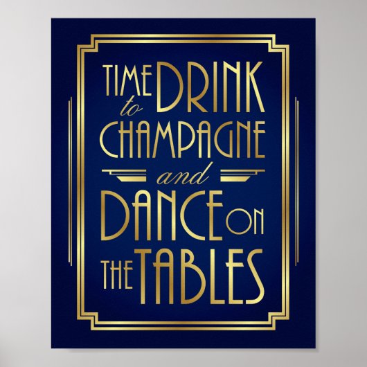 Navy Gold Art Deco ZEIT ZU TRINKEN CHAMPAGNE Print Poster (Vorne)