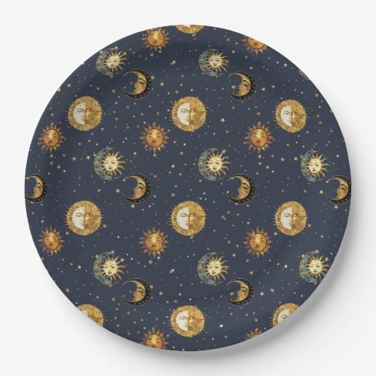 Navy Gold Astrologie-Symbole Kosmisch Pappteller (Vorderseite)