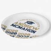 Navy & Gold auf der Weißen Hälfte Wiederholung Gra Pappteller (Schrägansicht)