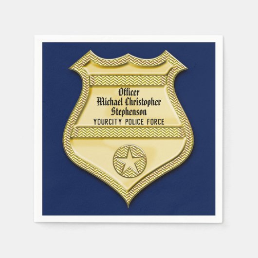 Navy Gold Badge Police Graduation/Retirement Party Serviette (Vorderseite)