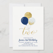 Navy & Gold Balloons | 2. Junge Geburtstag Einladung (Vorderseite)
