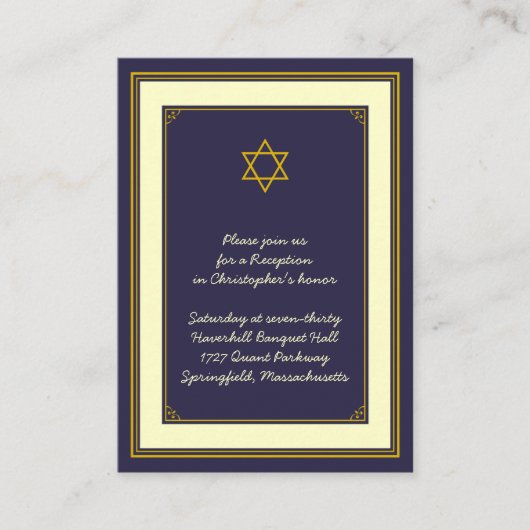 Navy & Gold Bar Mitzvah Empfang Card Begleitkarte (Vorderseite)