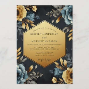 Navy Gold Barocke Blütenhochzeit Einladung