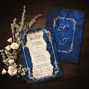 Navy Gold Baroque Elegante Luxus Hochzeit RSVP Karte