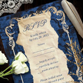 Navy Gold Baroque Elegante Luxus Hochzeit RSVP Karte