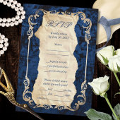 Navy Gold Baroque Elegante Luxus Hochzeit RSVP Karte