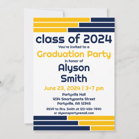 Navy & Gold Bars 1 Foto Grad Party Einladung (Vorderseite)