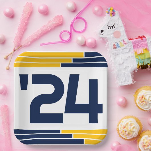 Navy & Gold Bars Class of '24 Graduate Pappteller (Party)