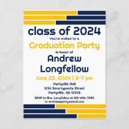 Navy & Gold Bars Graduation Party Einladungspostkarte